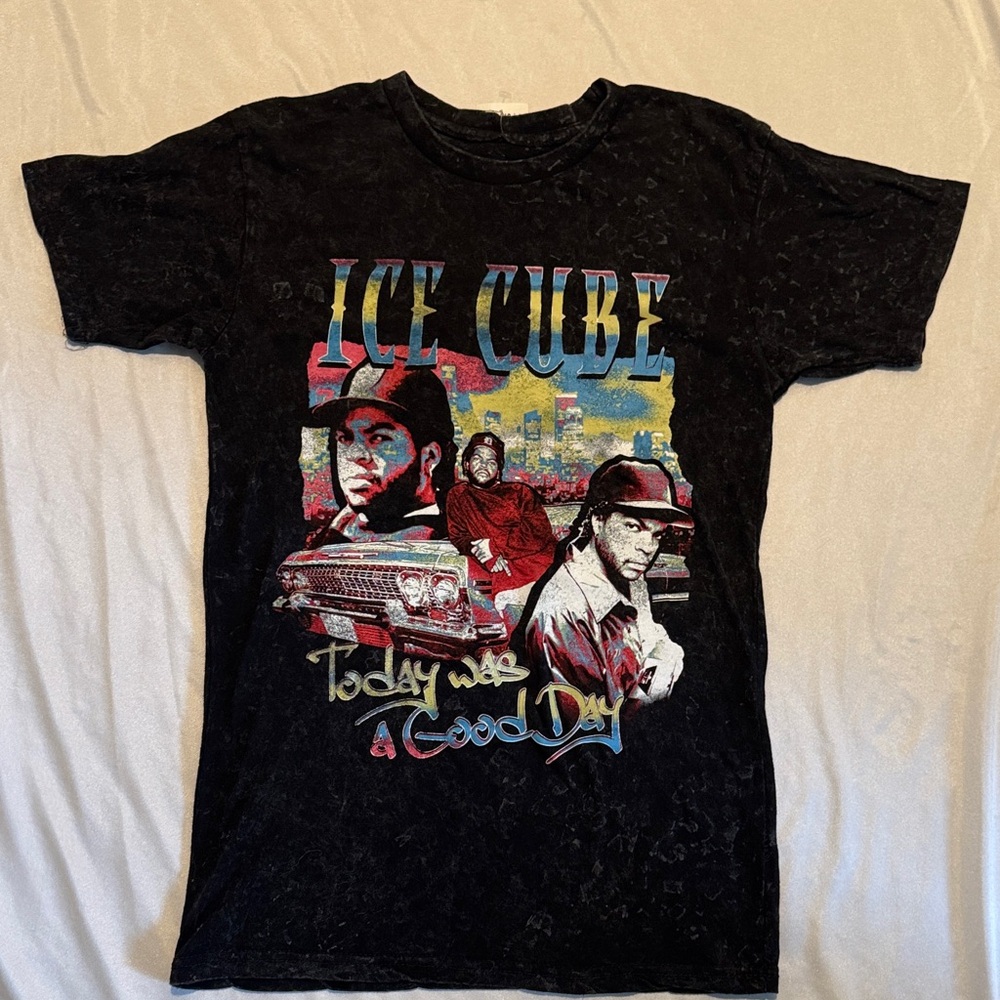 Black Acid Washed Tee with Ice Cube Graphic Today Was A Good Day Size Small NWT